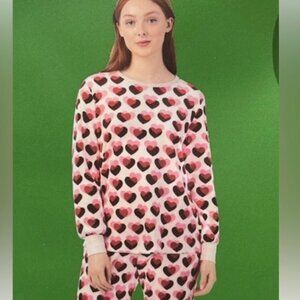 kate spade pajama pyjama pink heart print size medium nwt